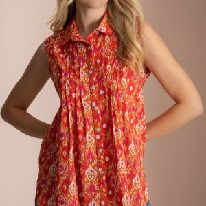 Klass Sleeveless Printed Button Top Orange/Pink Women's