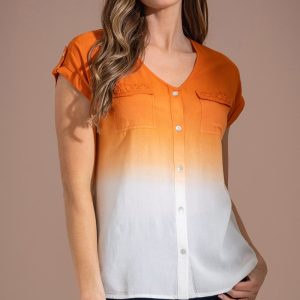 Klass Dip Dye Embellished Top Orange/White Women's