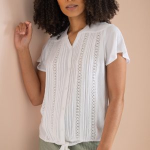 Klass Tie Front Short Sleeve Blouse White Women's