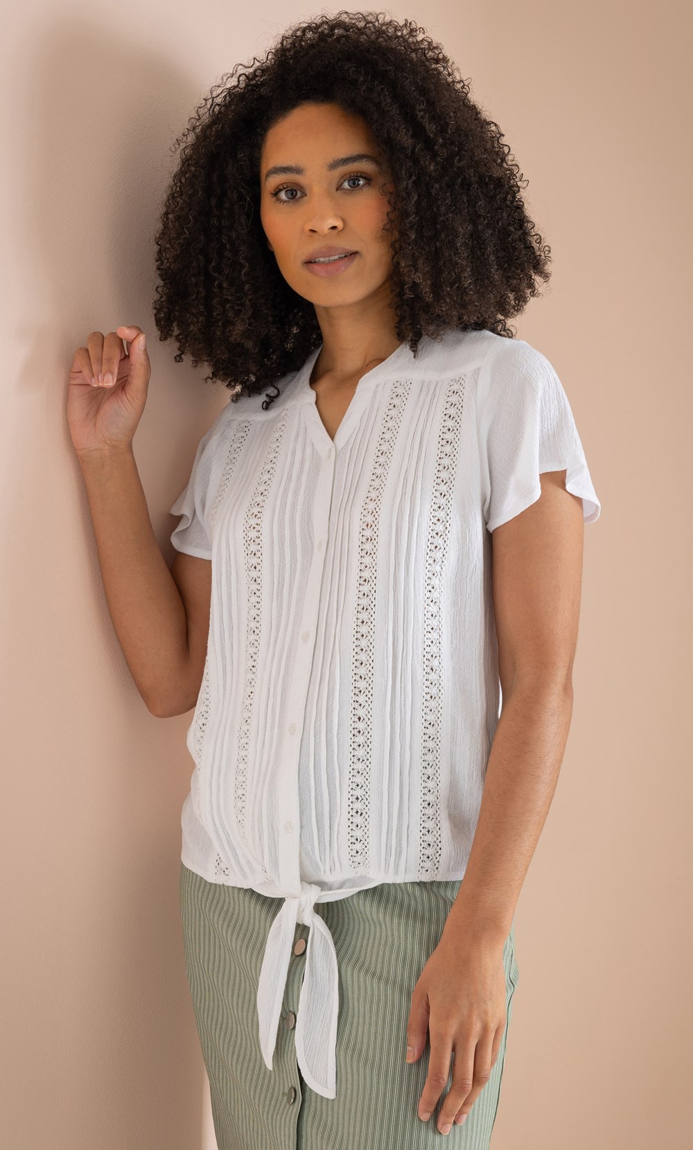 Klass Tie Front Short Sleeve Blouse White Women's