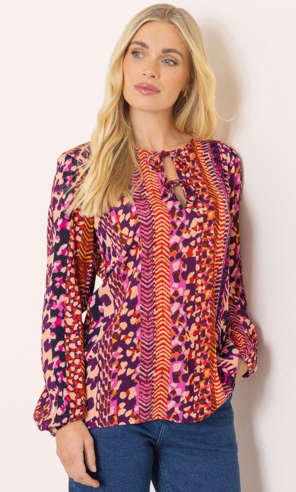 Klass Abstract Printed Long Sleeve Top Black/Pink Women's