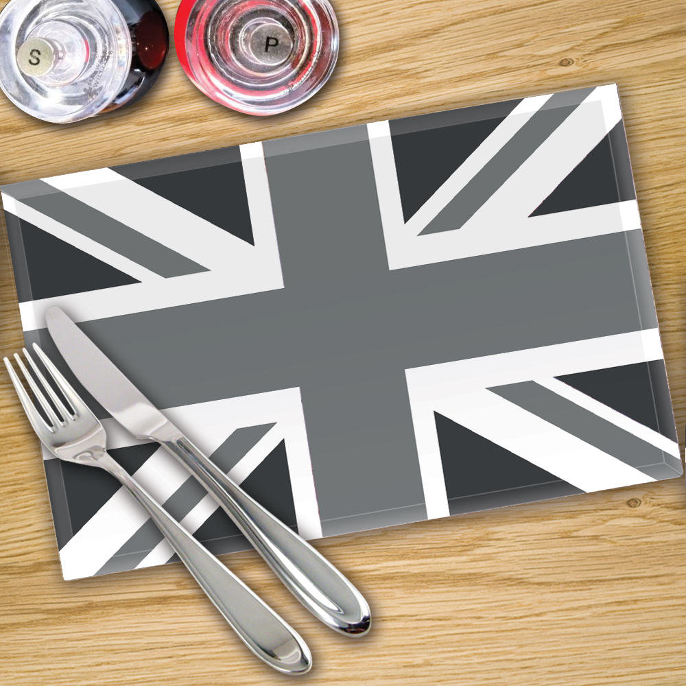 Glass Placemats Digital Printed x 4 in Grey Union Jack - Made By Premier Range