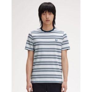 Fred Perry Mens Light Ice Petrol Blue Fine Stripe T-Shirt