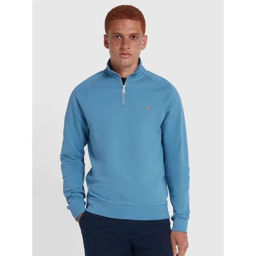 Farah Mens Para Blue Jim Quarter Zip Sweatshirt