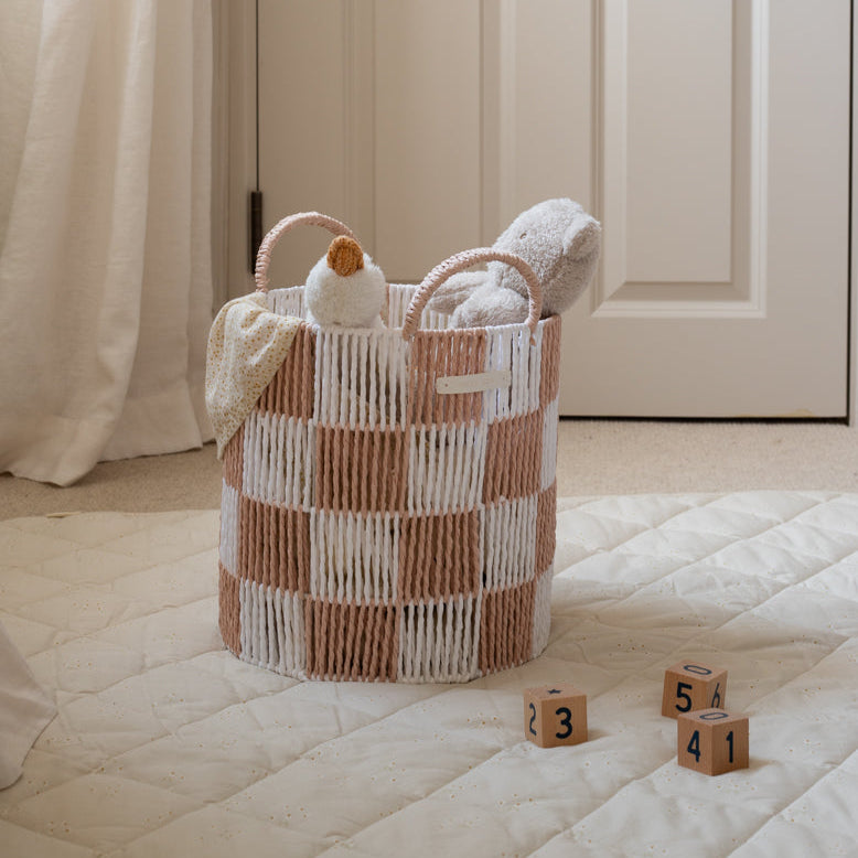 Checkerboard Storage Basket Medium - Nude