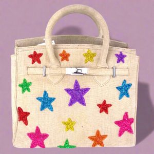 Handmade Beaded Stars Canvas Bag Colour: Multi