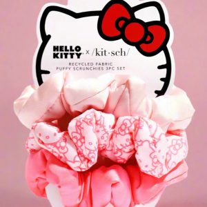 Hello Kitty x Kitsch Recycled Fabric Puffy Scrunchies 3pc Set Colour: Red