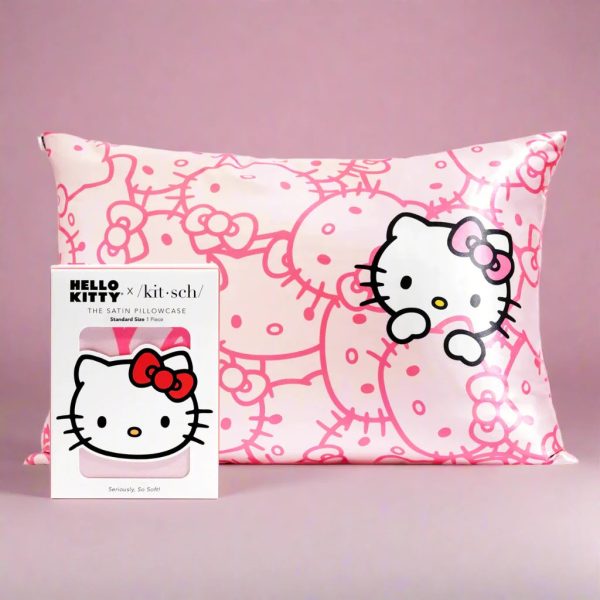 Hello Kitty x Kitsch Satin Pillowcase - Pink Hello Kitty Faces Colour: Pink