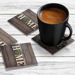 4 x Acrylic Coaster in Home and Green Heart