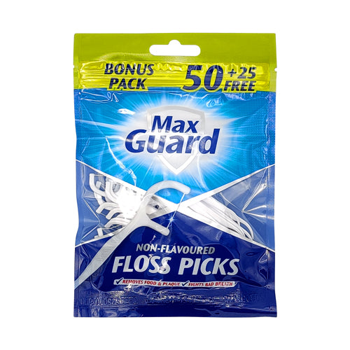 Max Guard Non-Flavoured Floss Picks 50+25 Free Bonus Pack
