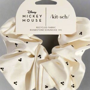 Kitsch & Mickey and Minnie Recycled Fabric Rhinestone Scrunchie Colour: Cream