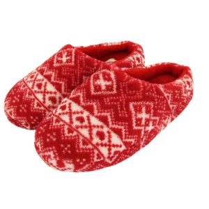 Ladies Red Fair Isle Fashion Mule Slippers