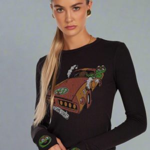 Lauren Moshi McKinley Oscar The Grouch Racing Long Sleeved Tee Size: XS Black: Black