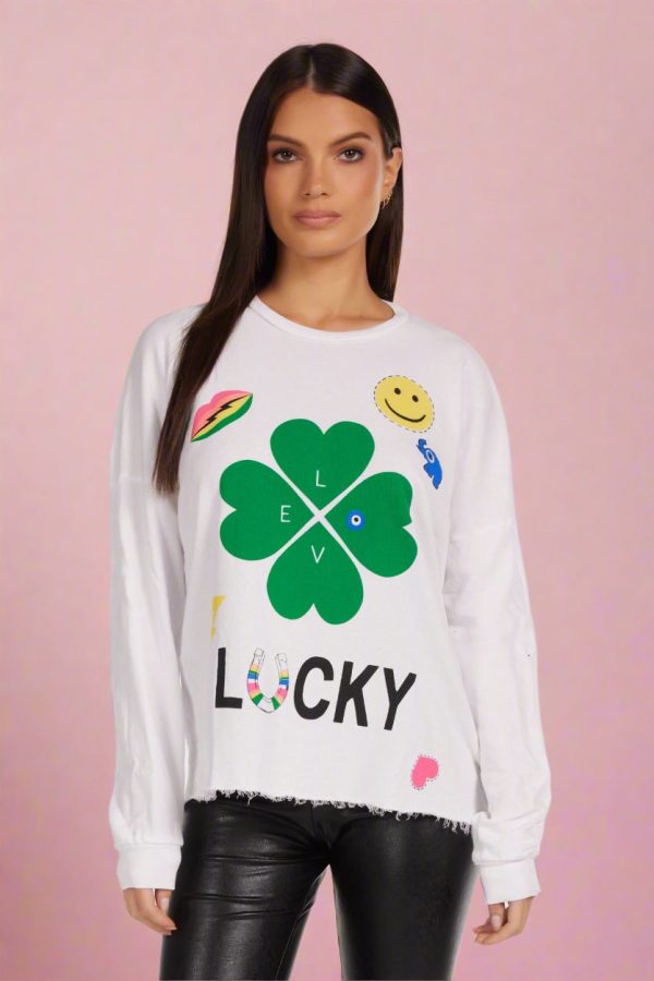 Lauren Moshi Lee Lucky Clover Sweater Size: XL Colour: White