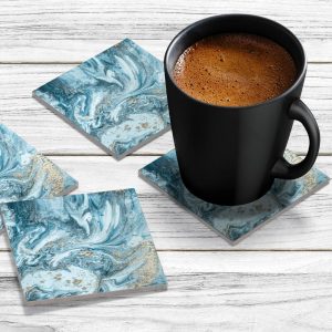4 x Acrylic Coaster in Liquid Aqua