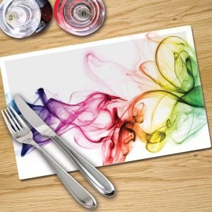 Glass Placemats Digital Printed x 4 in Rainbow Smoke on White - Made By Premier Range