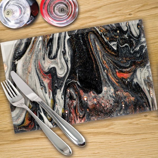Glass Placemats Digital Printed x 4 in Liquid Black - Made By Premier Range