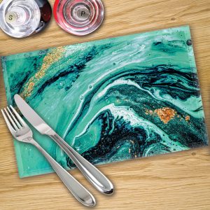 Glass Placemats Digital Printed x 4 in Liquid Emerald - Made By Premier Range
