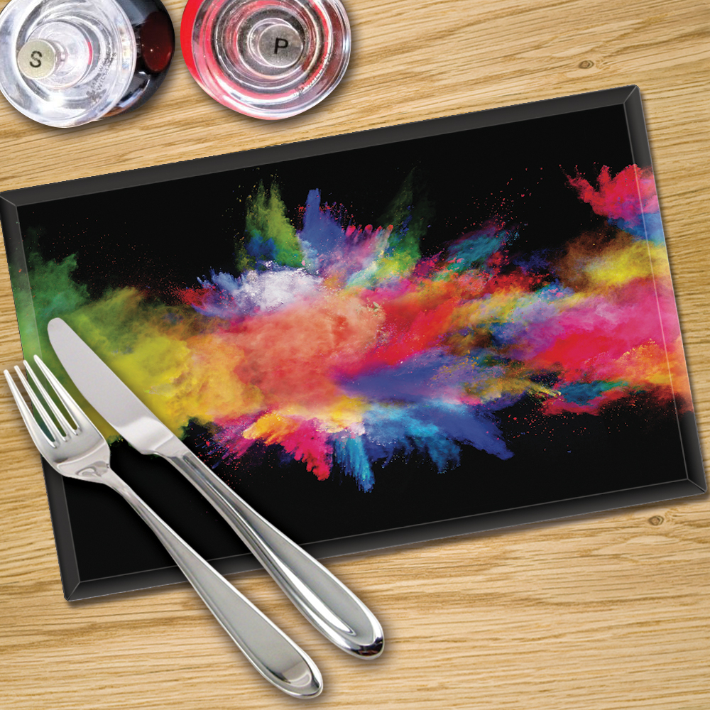 Glass Placemats Digital Printed x 4 in Colour Fusion on Black - Made By Premier Range