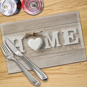 Glass Placemats Digital Printed x 4 in Home and White Heart - Made By Premier Range