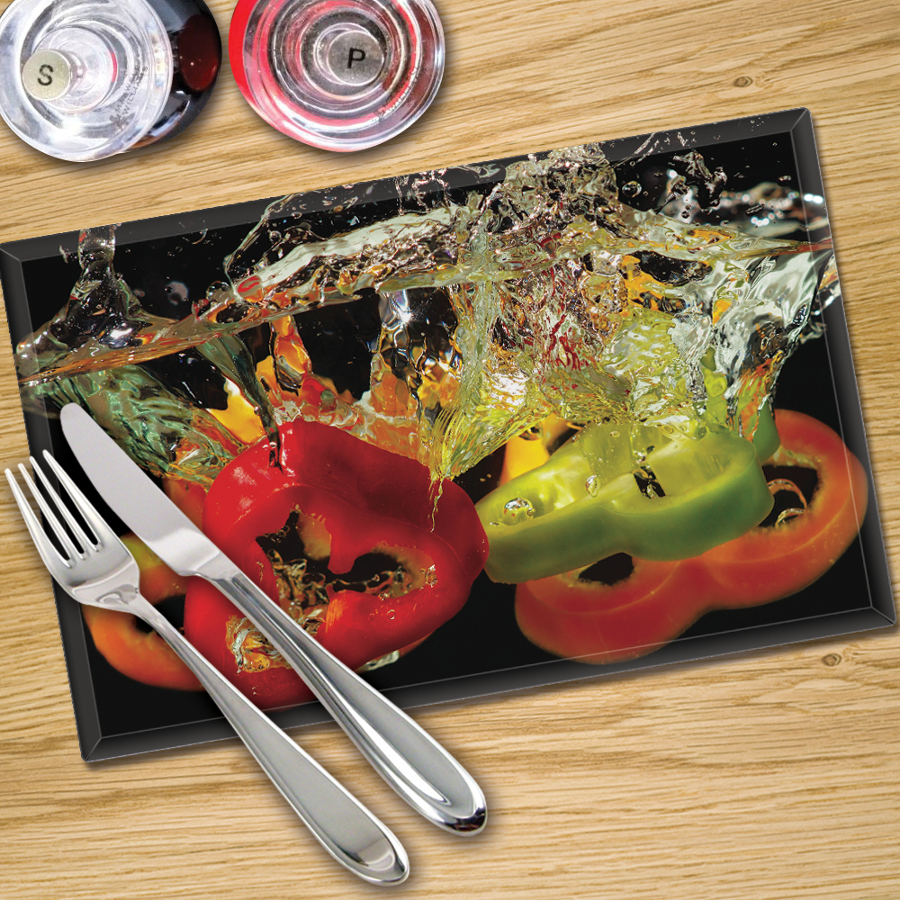 Glass Placemats Digital Printed x 4 in Peppers In Water - Made By Premier Range