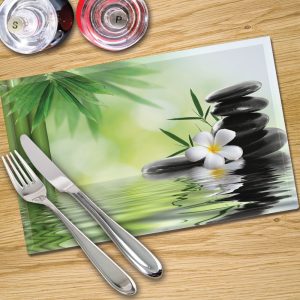 Glass Placemats Digital Printed x 4 in Relaxing Spa Scene - Made By Premier Range
