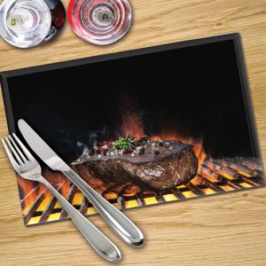 Glass Placemats Digital Printed x 4 in Char-grilled Steak - Made By Premier Range