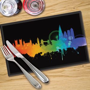 Glass Placemats Digital Printed x 4 in London Fusion on Black - Made By Premier Range