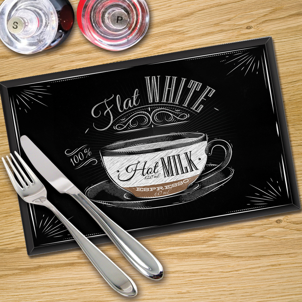Glass Placemats Digital Printed x 4 in Flat White Coffee - Made By Premier Range