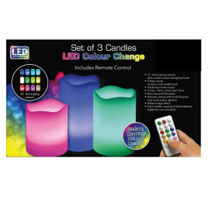Multi Colour LED Remote Control Candles Set of 3