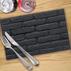 Glass Placemats Digital Printed x 4 in Black Brick - Made By Premier Range