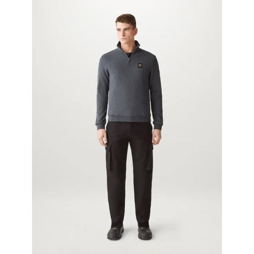 Belstaff Mens Charcoal Heather Cotton Fleece Quarter Zip Sweatshirt