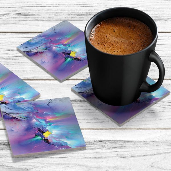 4 x Acrylic Coaster in Rainbow Rain Mountain