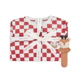 Red Checkerboard Pyjamas & Dainty Deer Bundle - 18-24ms