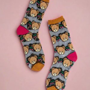 Sock Candy Teddy Bear Ruffle Black Sheer Crew Sock Size: One Size Colour: Multi