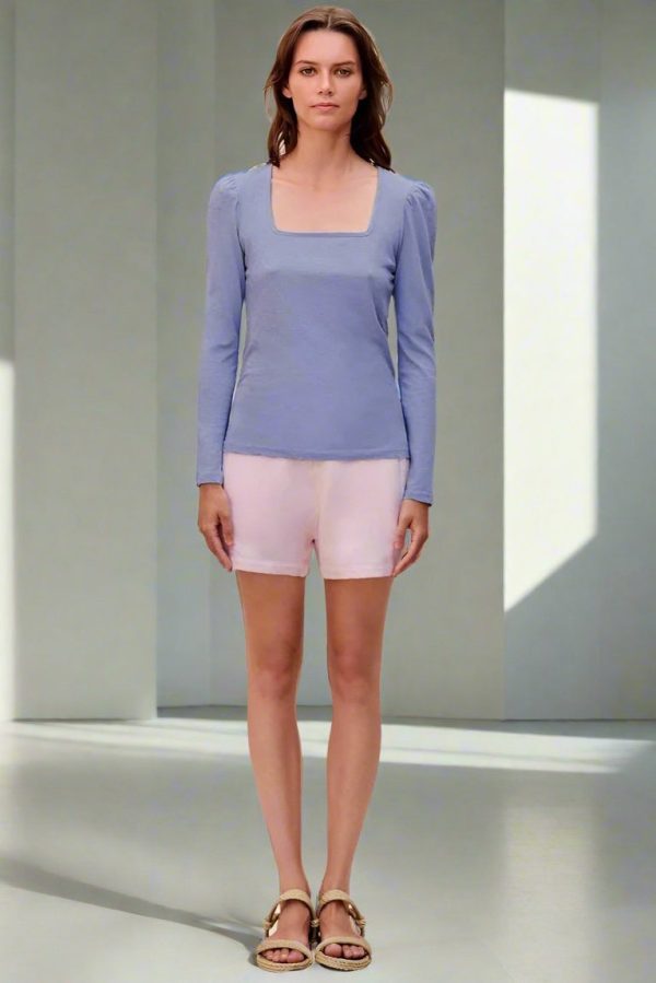 Sundry Clothing Square Neck Long Sleeve Top Size: M Colour: Blue