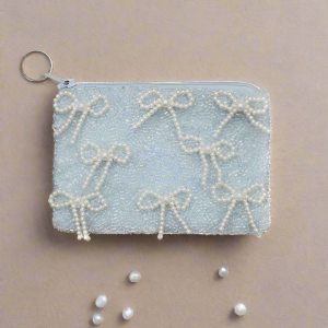 Tiana Designs Hand Beaded Pearl Bows Coin Purse Colour: Blue