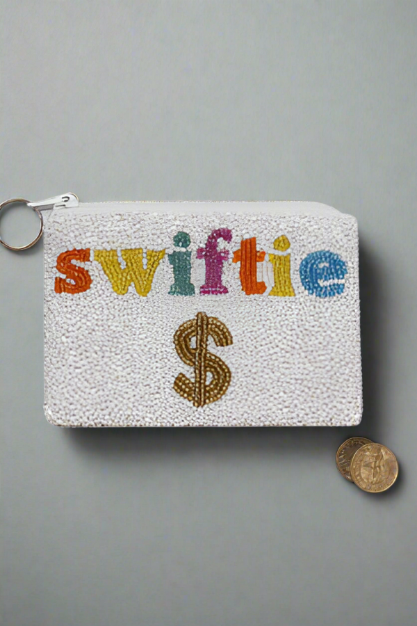 Tiana Designs Hand Beaded SWIFTIE Coin Purse Colour: White