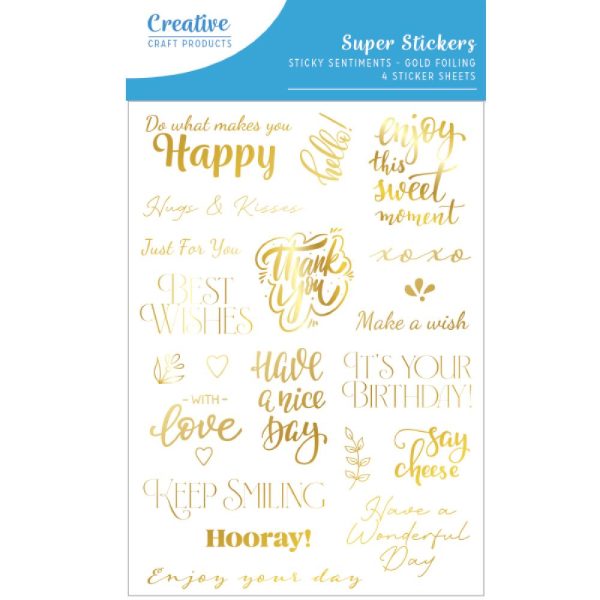 Creative Craft Products A5 Super Stickers Gold Foiled Sentiments | 4 Sheets