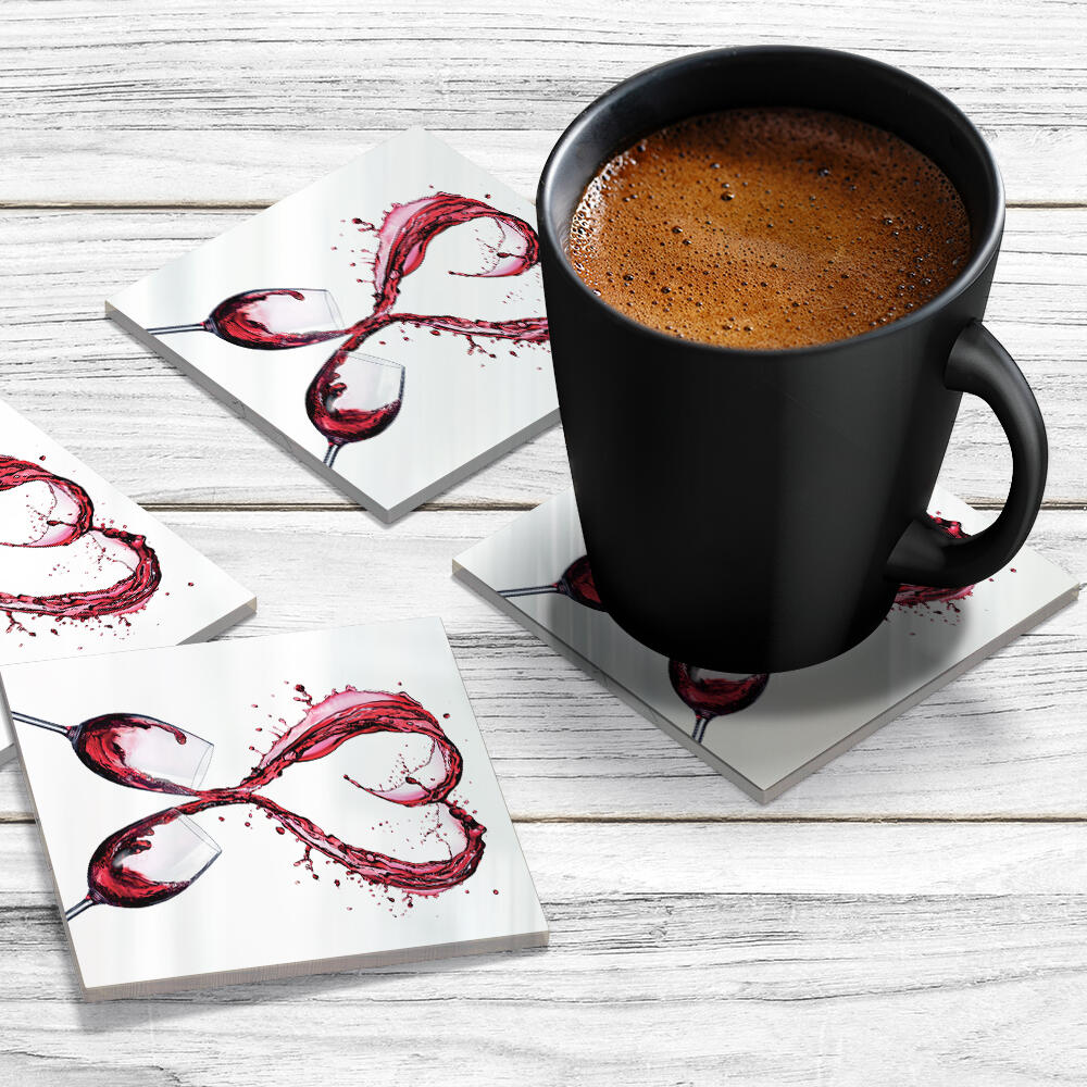 4 x Acrylic Coaster in Wine Splash Heart