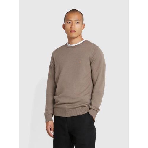 Farah Mens Mushroom Grey Mullen Merino Wool Crew Neck Jumper