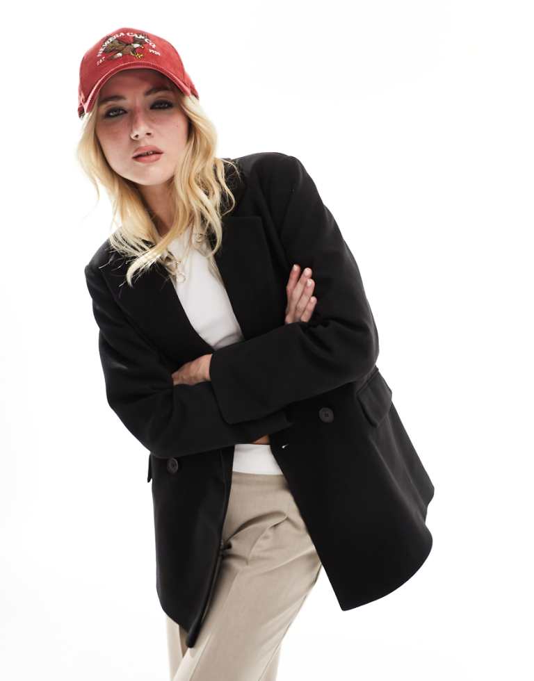 ASOS DESIGN Womens double breasted blazer coat in black - Size 4 UK
