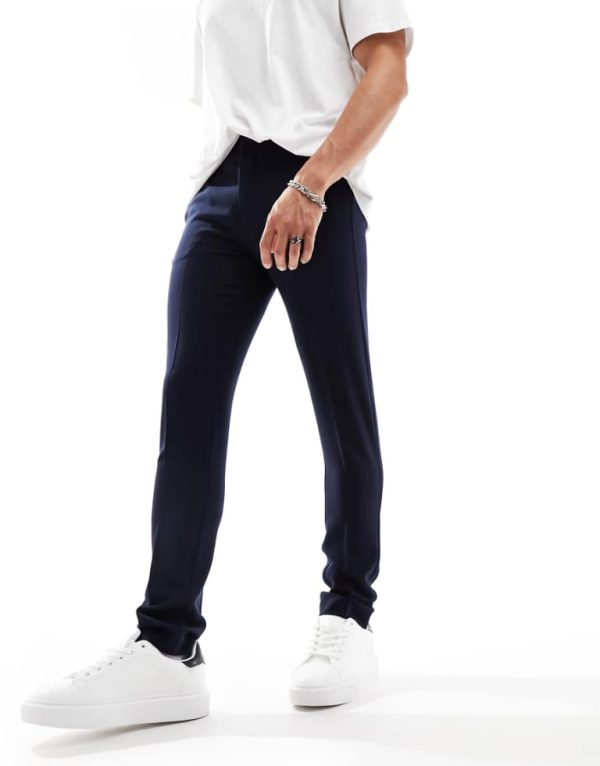 ASOS DESIGN Mens smart skinny fit trousers in navy - Blue - Size 30W/32L