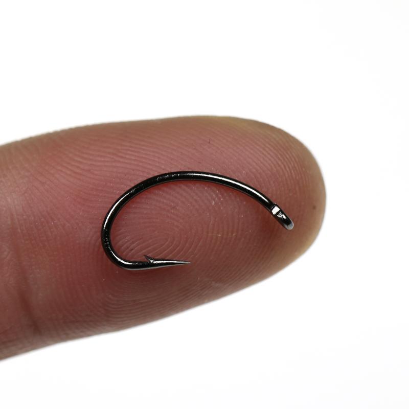 Bimoo 100pcs Classic Curved Shank Barbed Fly Tying Caddis Egg Fly Shrimp Grubs Emerger Mayfly Nymph Hooks Black Nickel #8-#16 #8