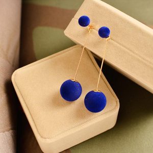 Earrings 1 pair women temperament diver ball double-sided long drop earrings red