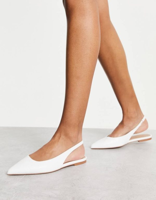 ASOS DESIGN Womens Lala slingback ballet flats in white lizard - Size UK 4