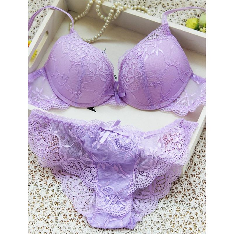 Women Sexy Underwear Satin Embroidery Lace Bra Sets with Panties Ladies 2 Pcs Lingerie Set 80B beige