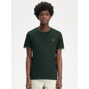 Fred Perry Mens Night Green Silver Blue Marmalade Twin Tipped T-Shirt