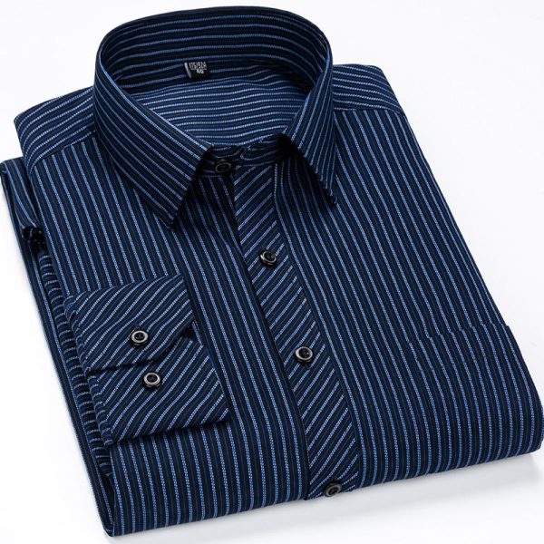 Striped Men Shirts Long Sleeve Regular Fit Classical Male Casual Shirt with Front Pocket 40