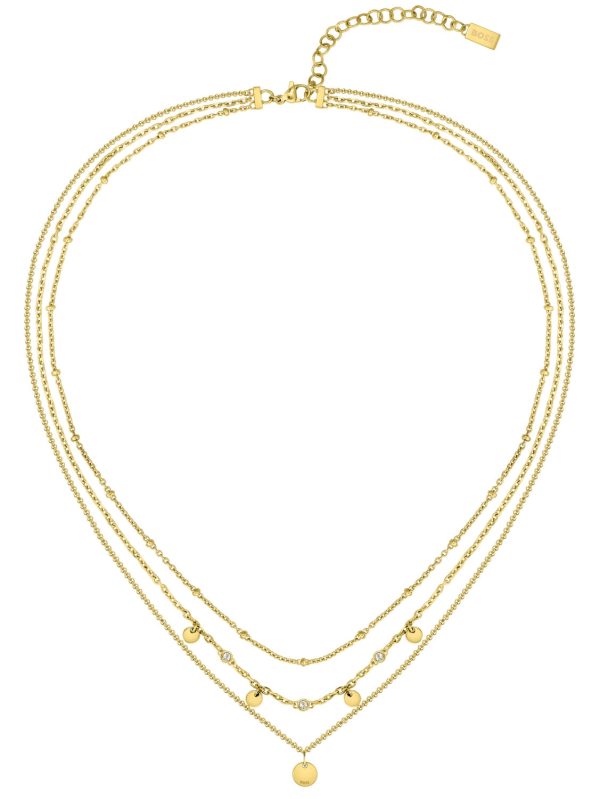 Boss Iris Gold Tone Plated Stainless Steel Ladies Layered Chain Necklace